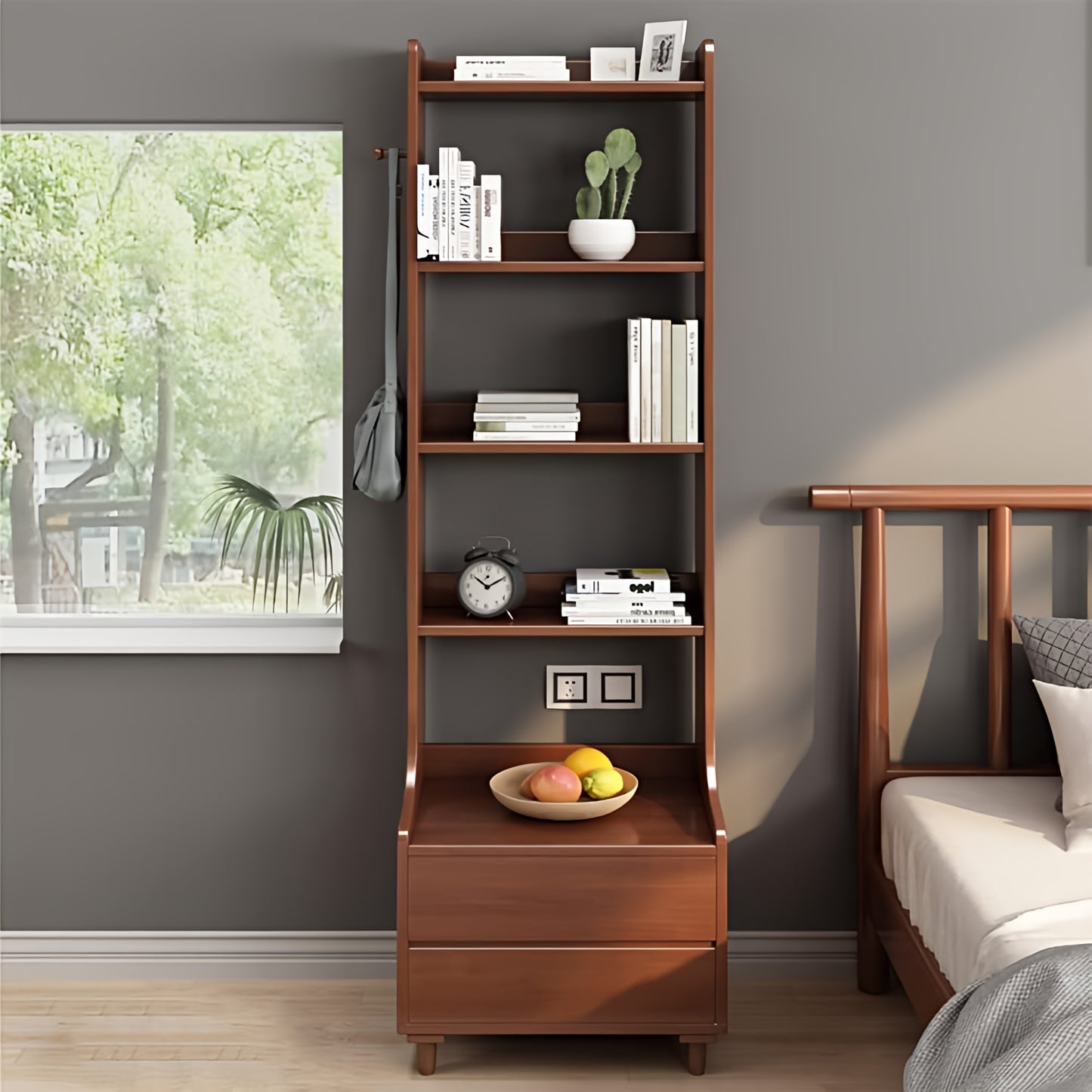 Wooden Bedside Multi Functional Storage Shelf