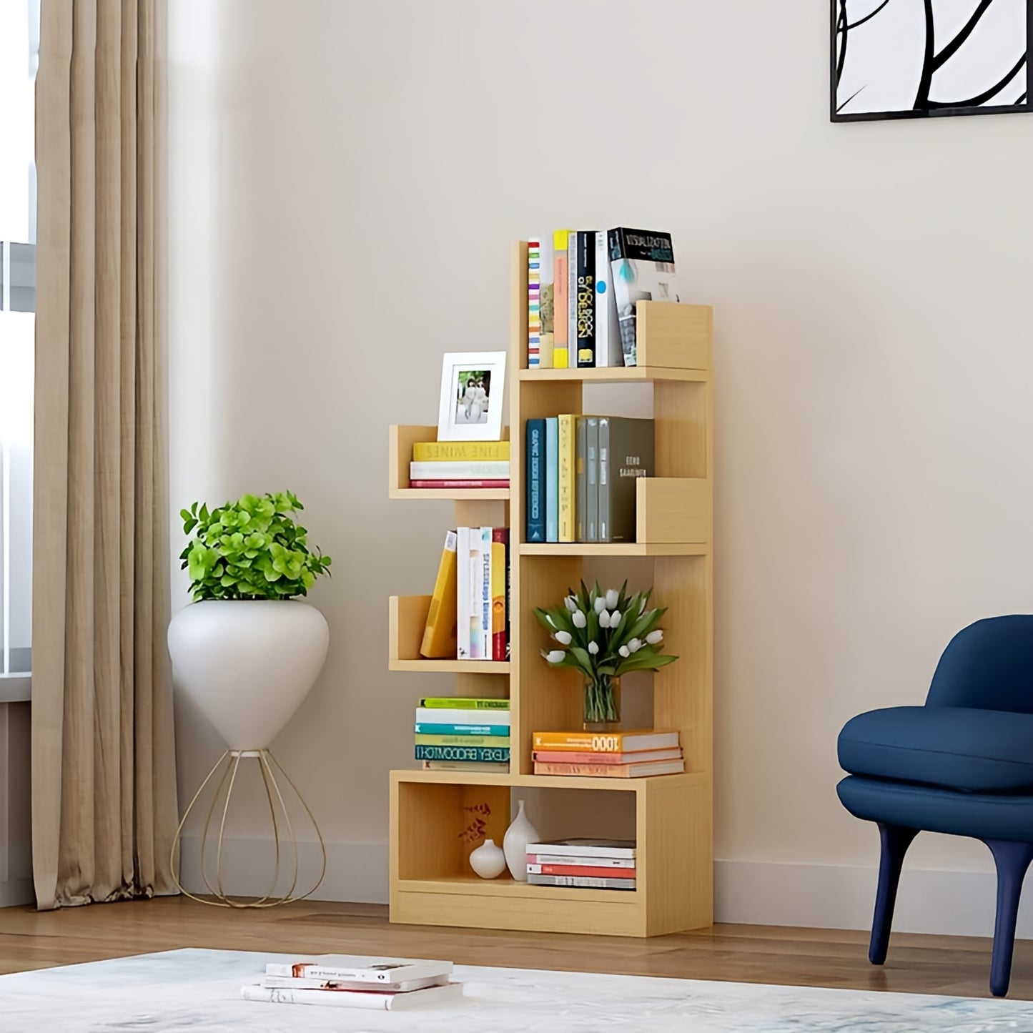 Modern L Shaped Wooden Bookshelf