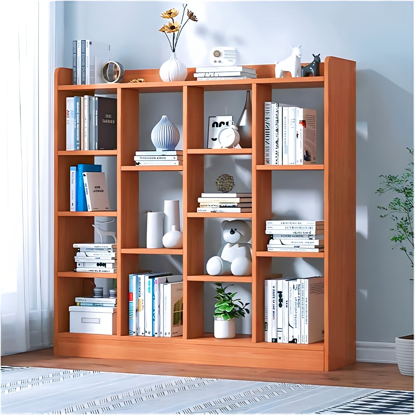 Wooden 4 Rows L Shaped Bookshelf (For Office/Home)