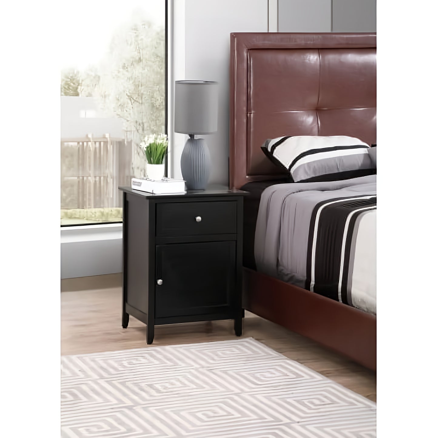 Wooden Bedside Table with Cabinet