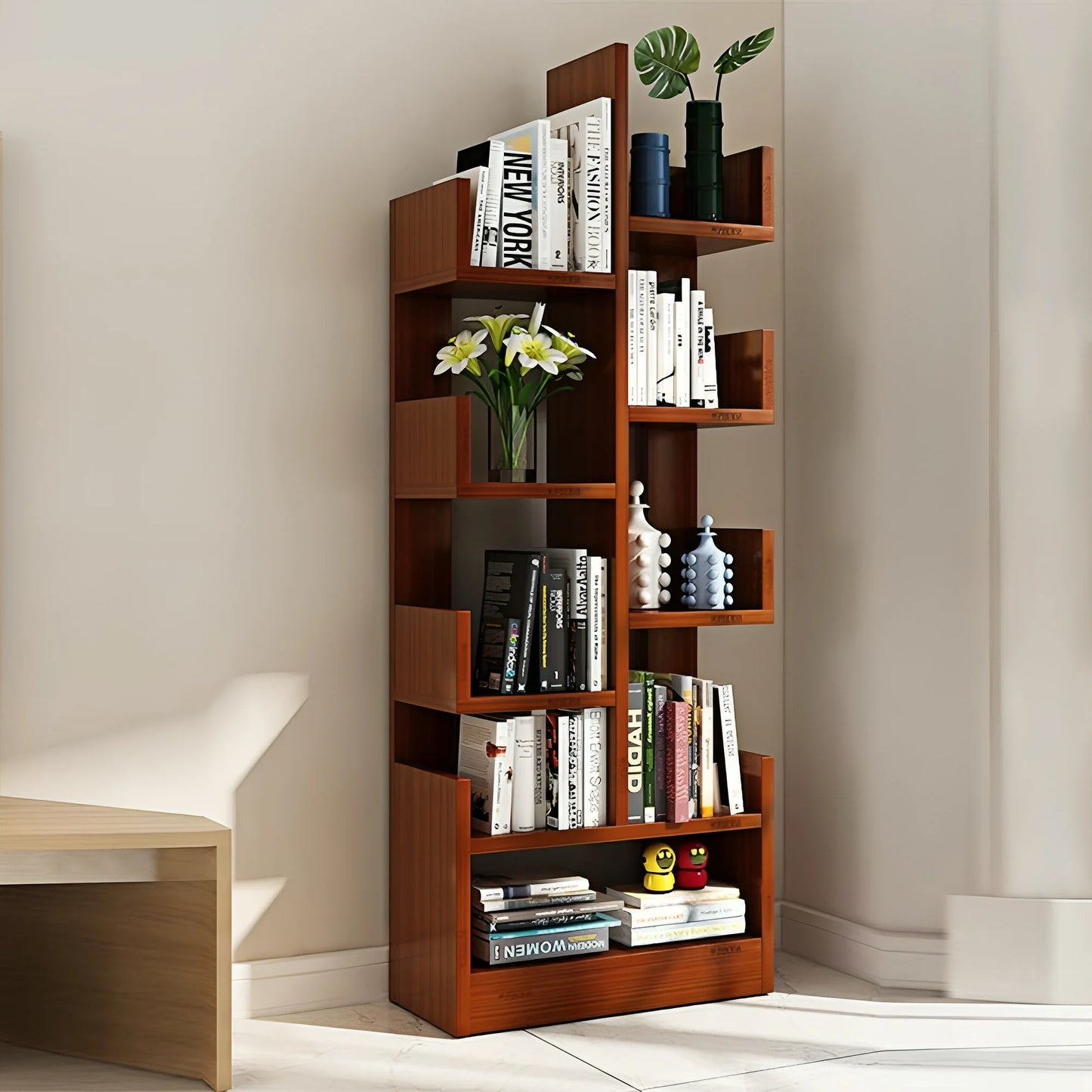 Wooden 6 L-Shape Bookshelf For Office