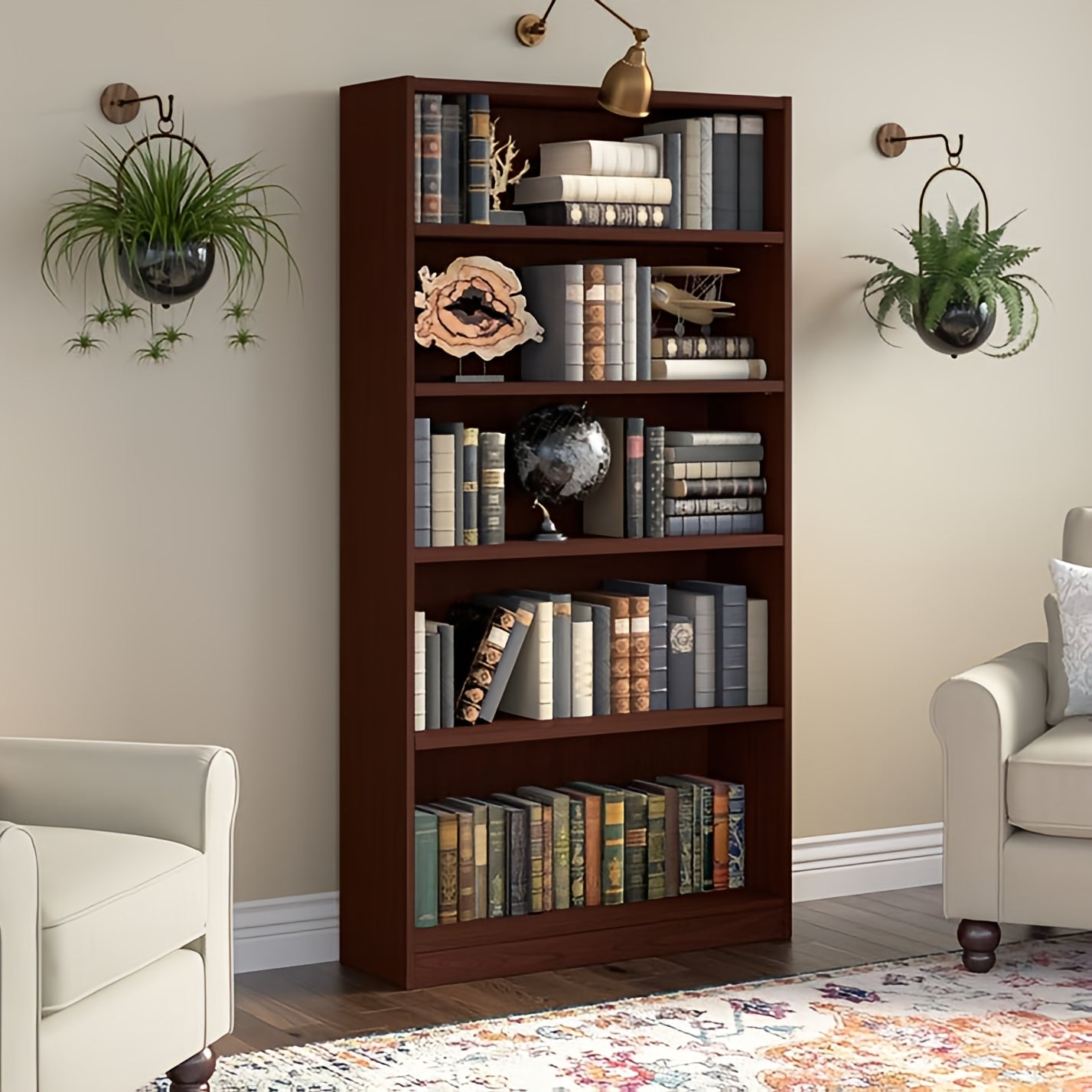 5 Shelf Wooden Bookshelves for Home Office Living Room