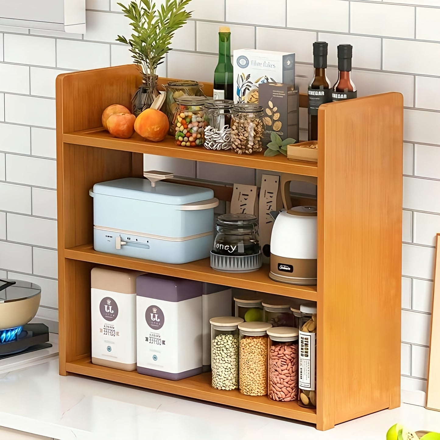 Stylish wooden kitchen shelf for your beautiful kitchen storage