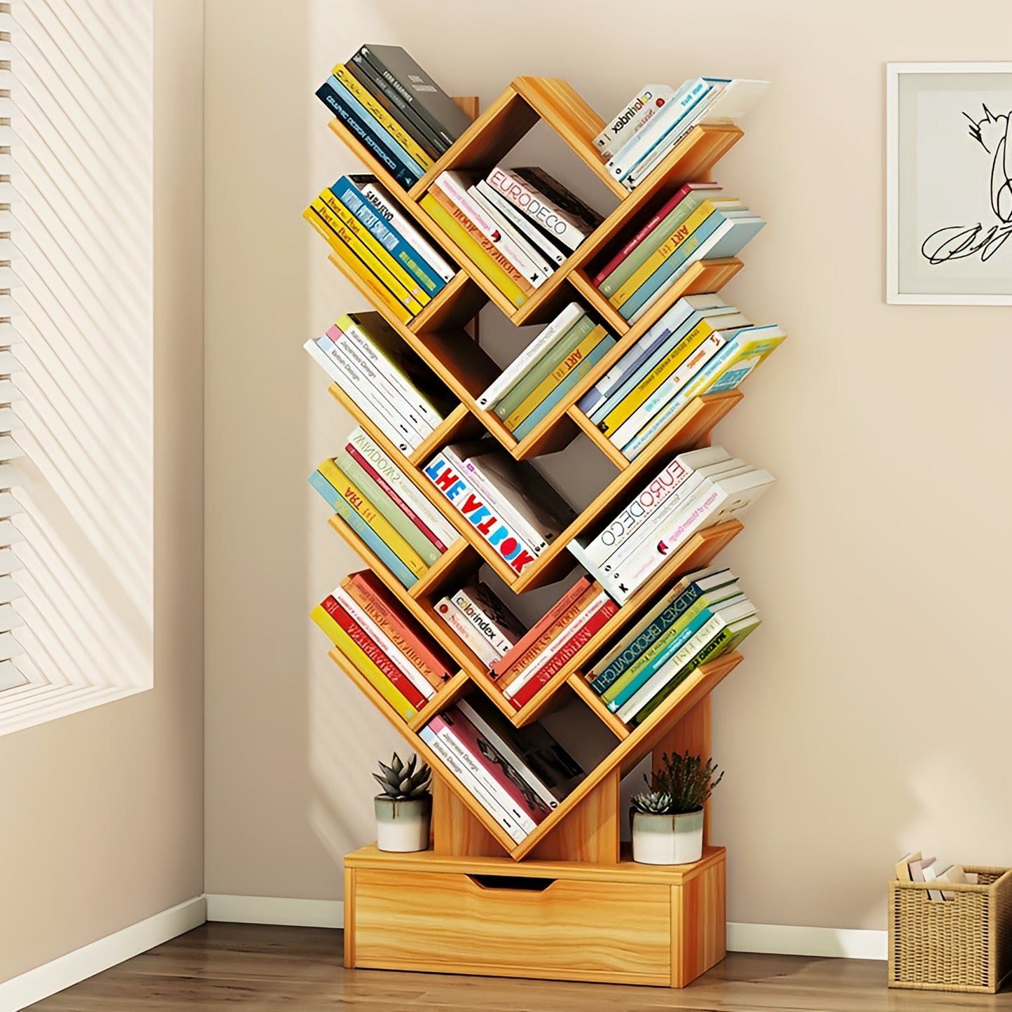 Wooden W Shape Large Bookshelf For Home and Office