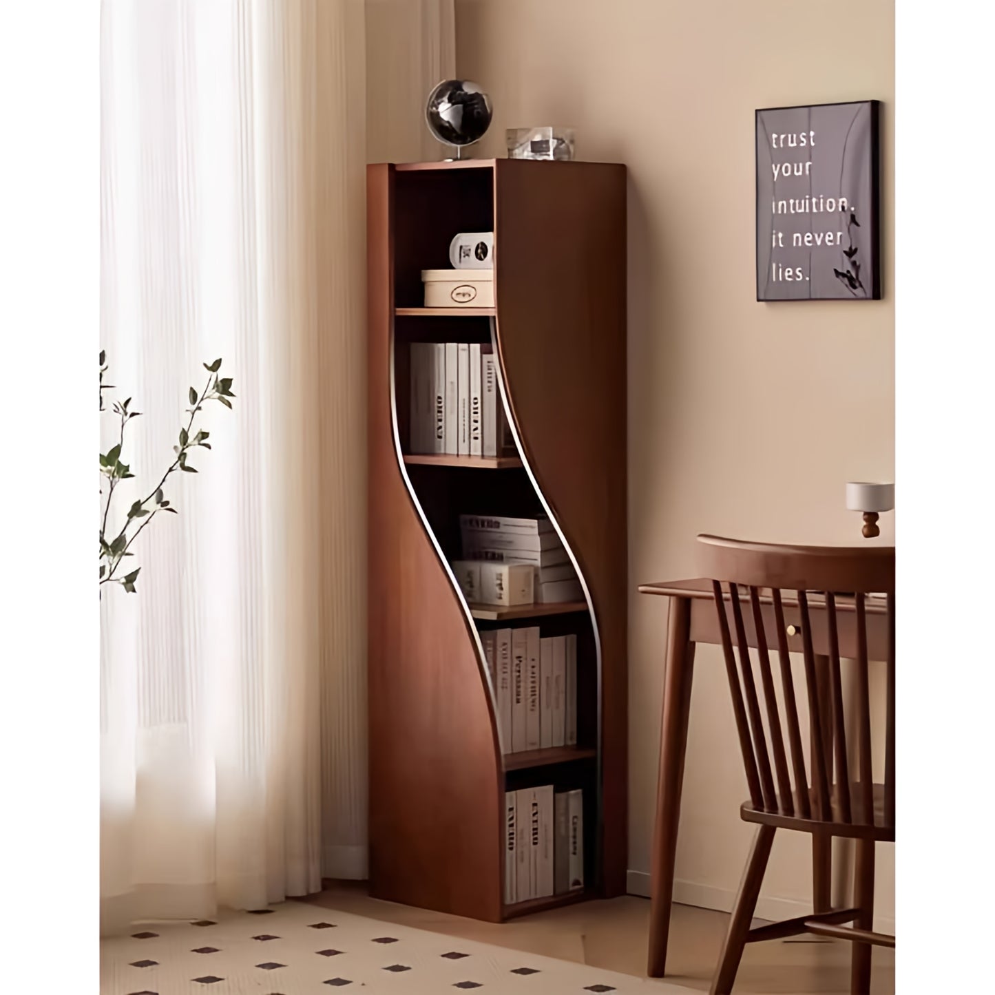 Wooden Bookcase Space Saving Storage Shelf for Living Room Study Office 5 Third Freestanding Bookcase Stackable Modern Library Tall Corner Bookcase