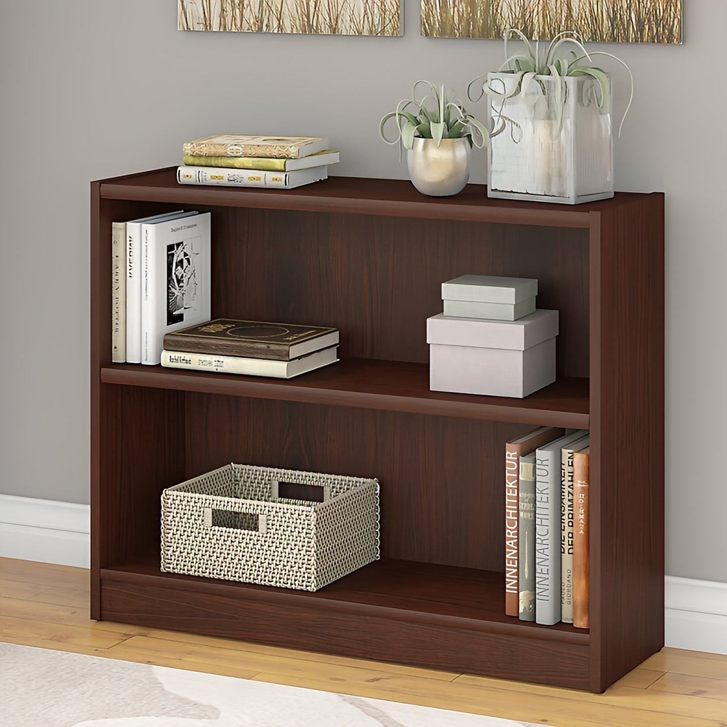 Small 2 Shelf Bookshelf for Home Office and Living Room