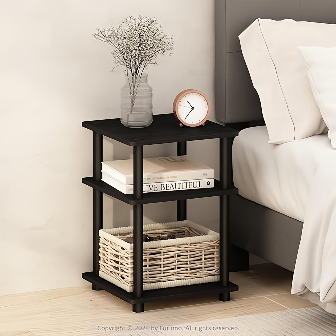 Wooden 3-Tier Side Table | Bedside Table