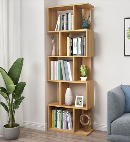 Function Home 5-Tier Bookshelf, Wooden S-Shaped Bookcase