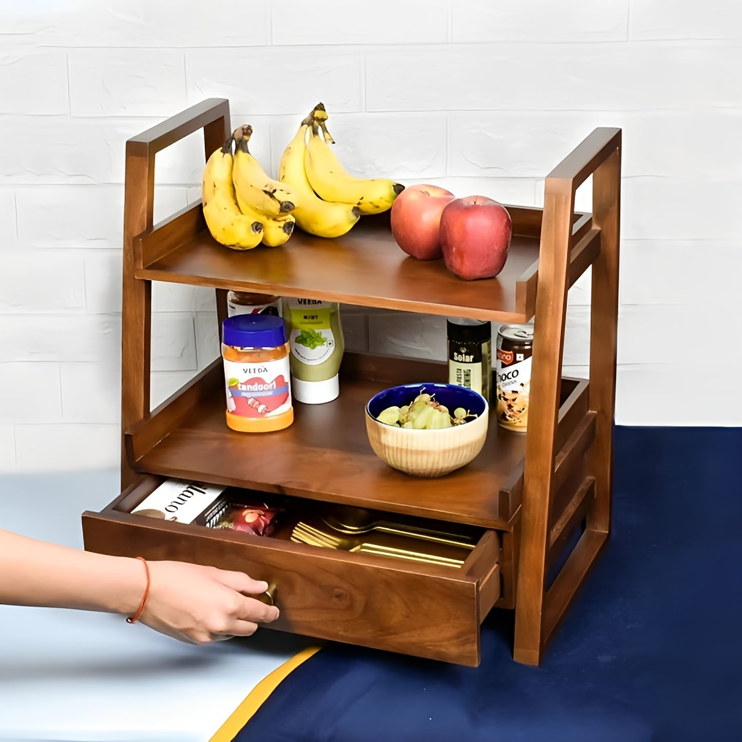 Wooden Versatile Kitchen Organizer Rack with Drawer