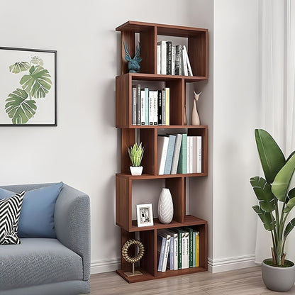 Function Home 5-Tier Bookshelf, Wooden S-Shaped Bookcase