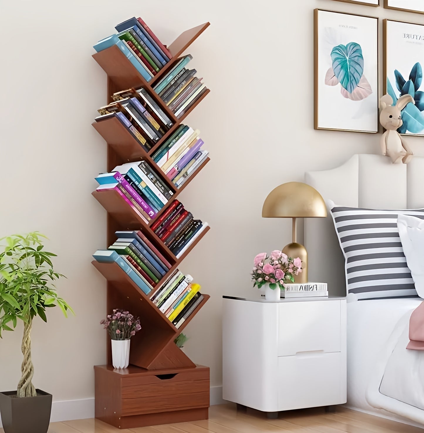 Wooden Tree Shape Bookshelf For Office/Home