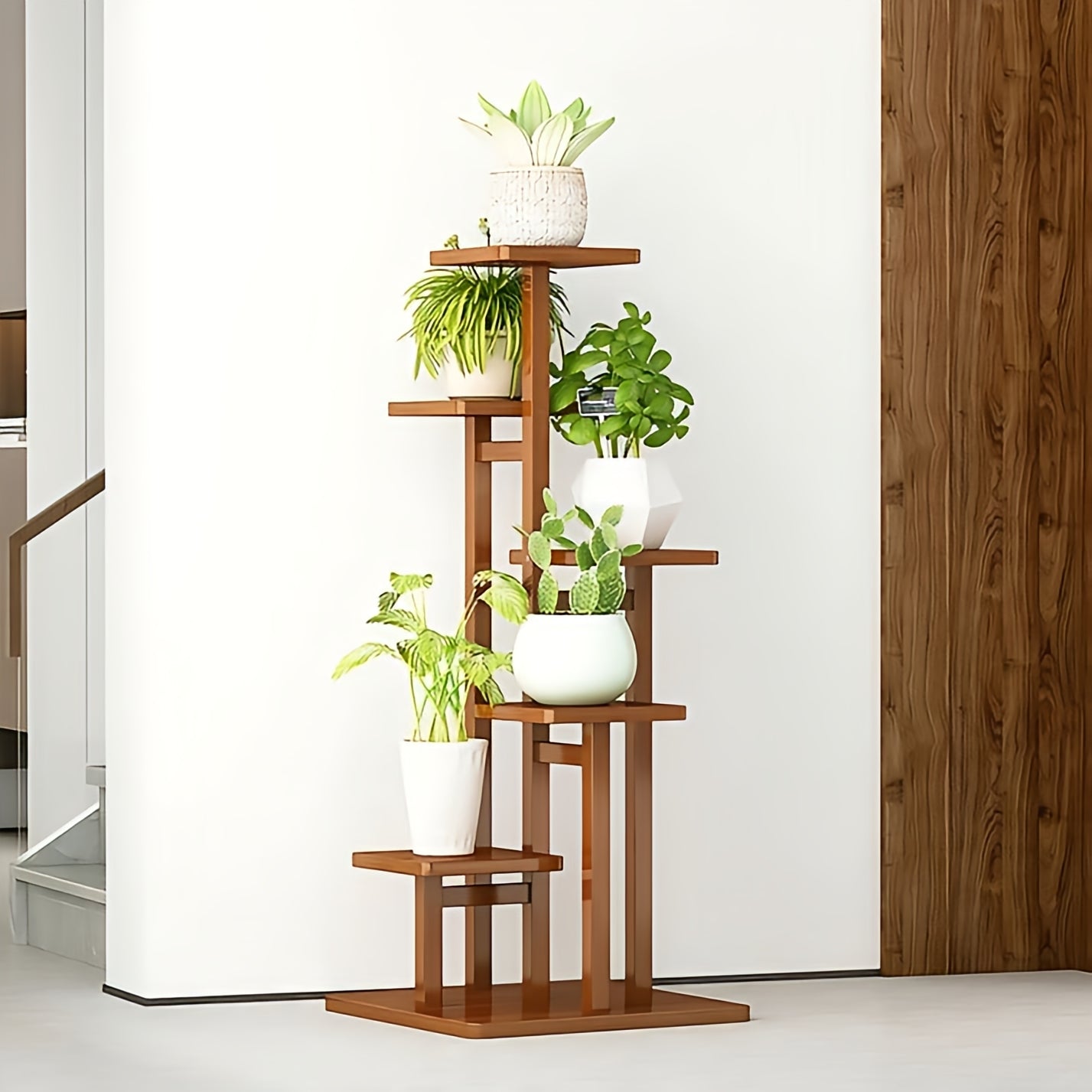 5 Tier Wooden Flower Plant Stand For Living Room, Office, Balcony
