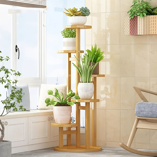 5 Tier Wooden Flower Plant Stand For Living Room, Office, Balcony