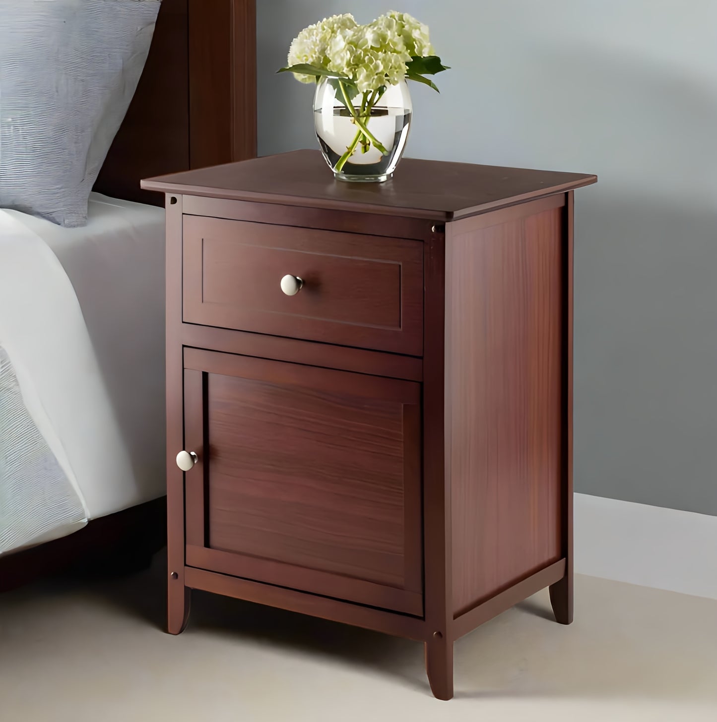 Wooden Bedside Table with Cabinet