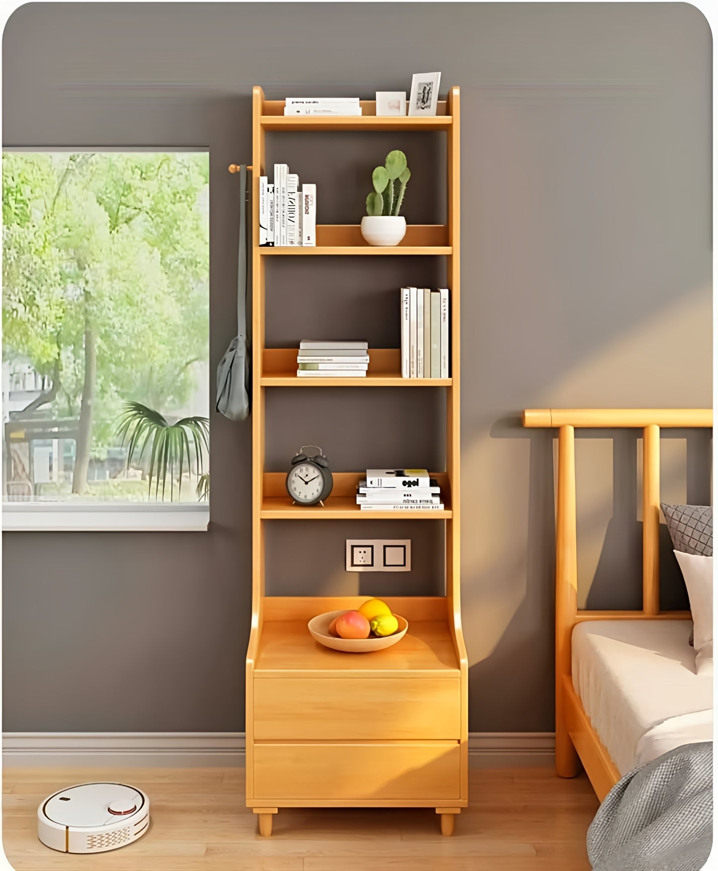 Wooden Bedside Multi Functional Storage Shelf
