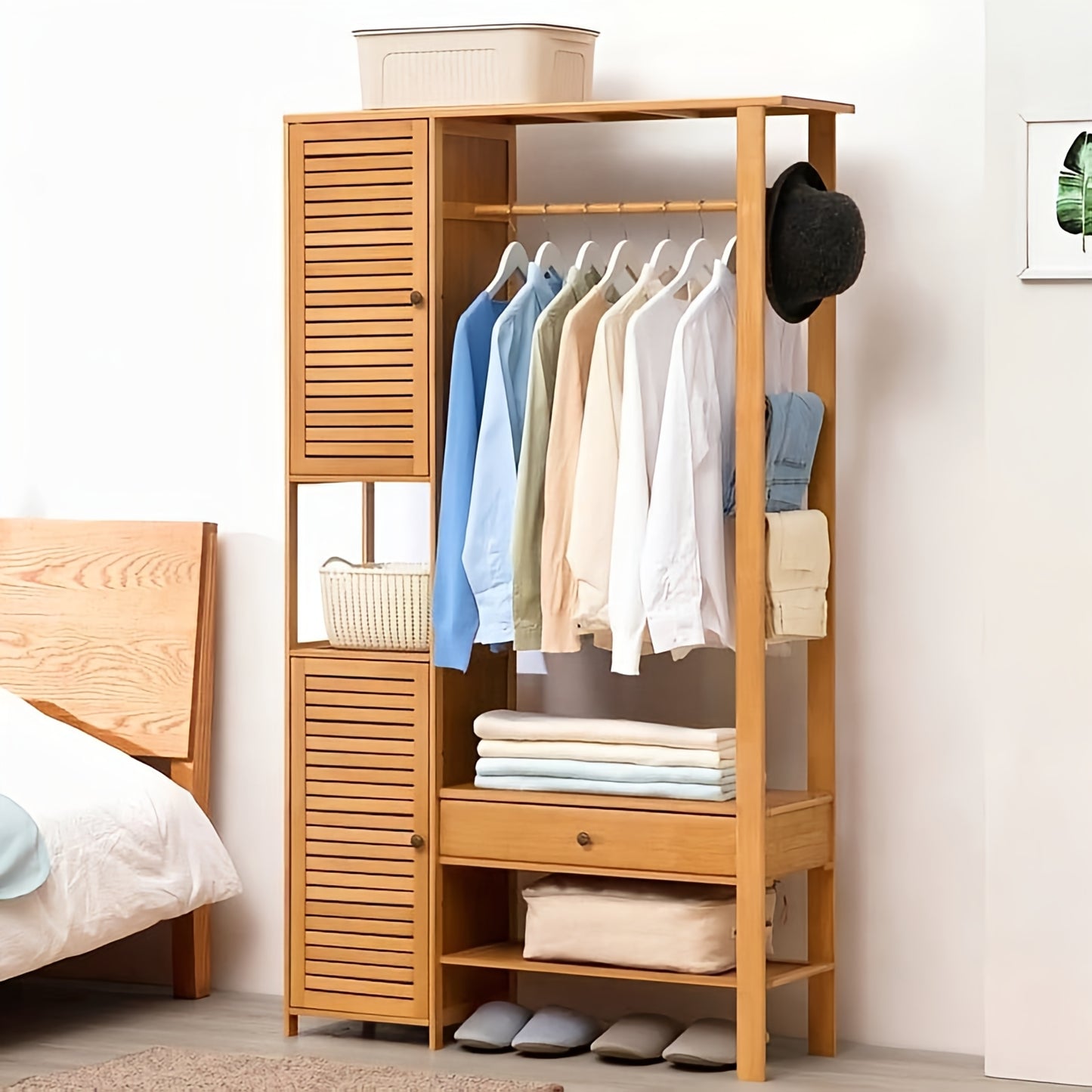 Wooden Bedroom Closets Storage Organizer | Wooden Clothes Stand